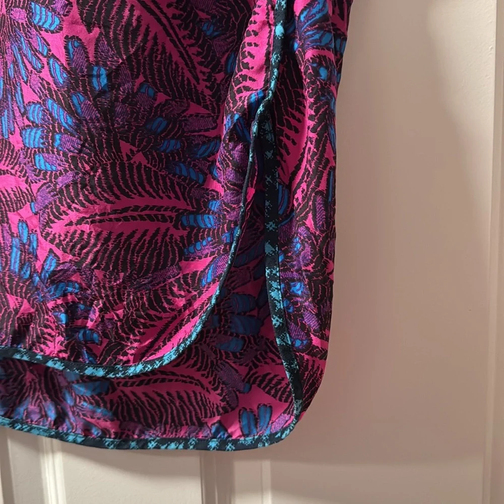 JCrew fuchsia and turquoise sleeveless floral print silk blouse size 4 - Picture 7 of 8